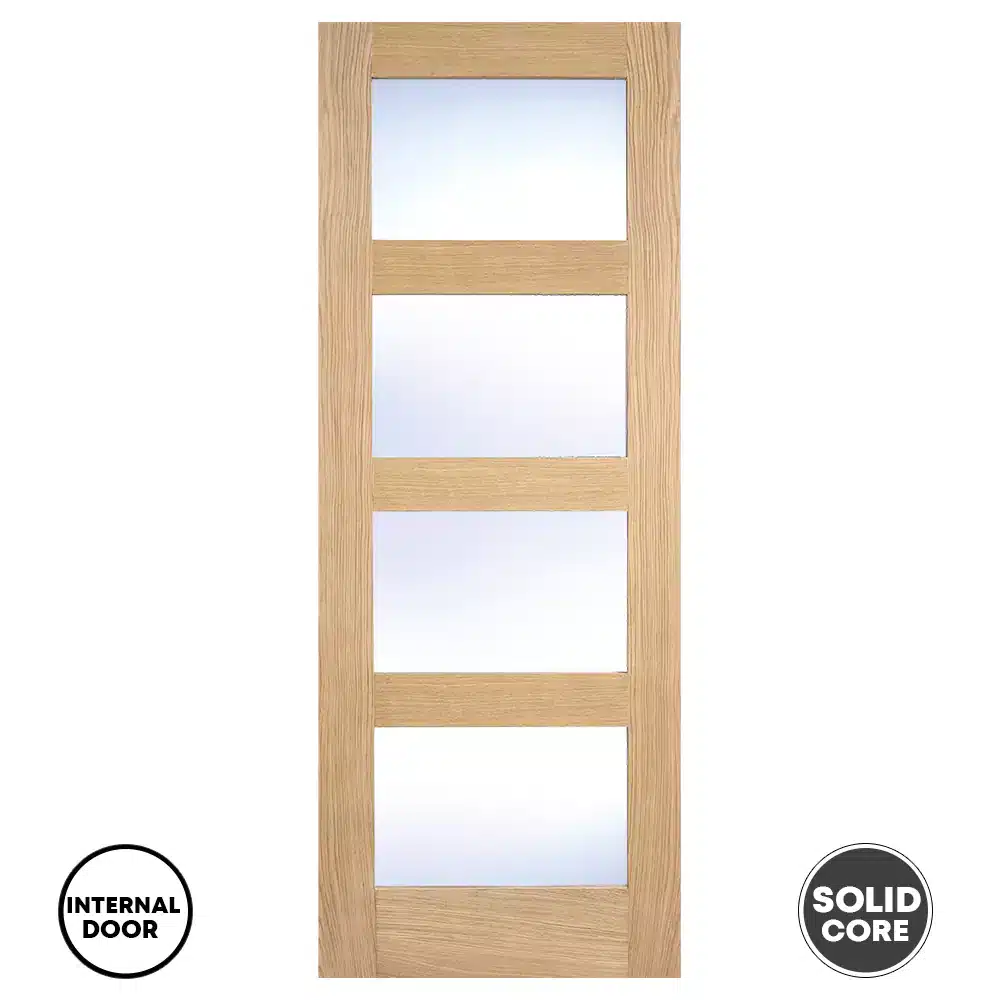 LPD Internal Door Shaker Glazed 4L Clear Pre-Finished - Oak