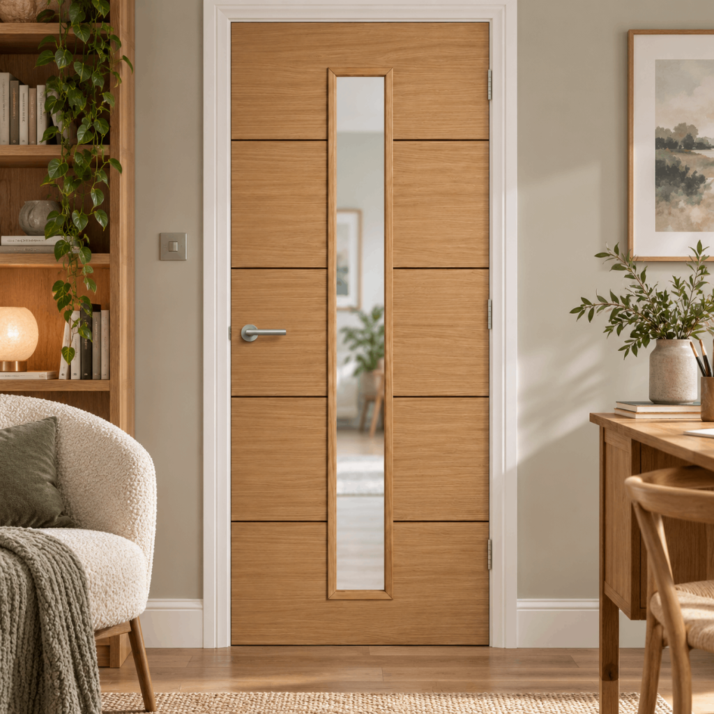 LPD Lille 1L Oak 5 Horizontal Panel Clear Glazed Veneer Pre-Finished Internal Door