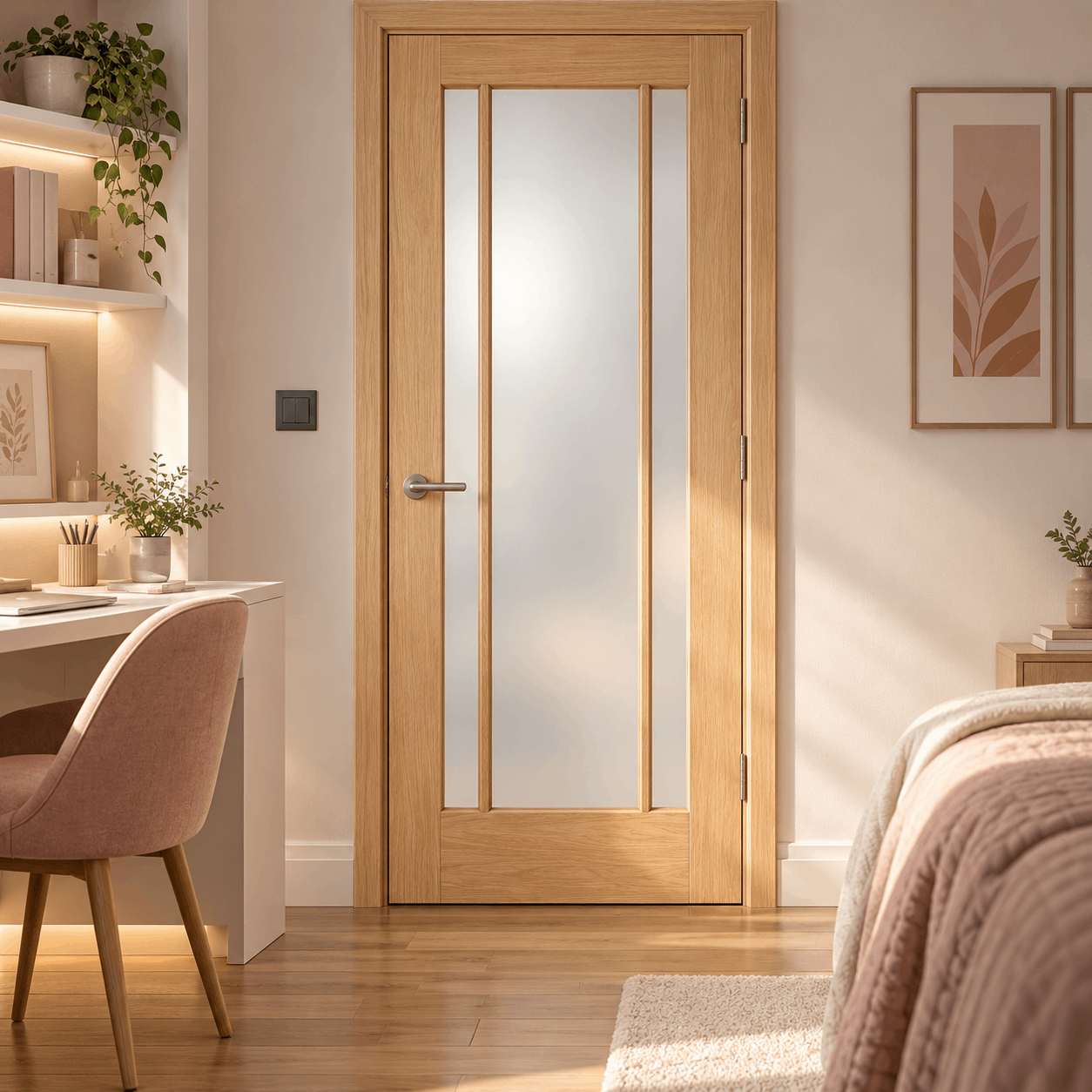 LPD Lincoln 3L Oak Frosted Glazed Veneer Unfinished Internal Door