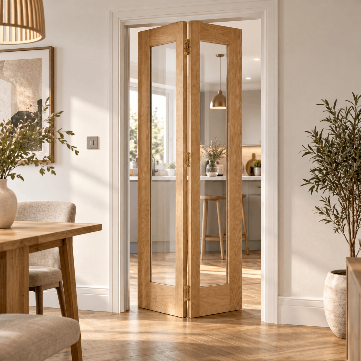 LPD Pattern 10 2L Oak Clear Glazed Veneer Unfinished Bi-Fold Internal Door