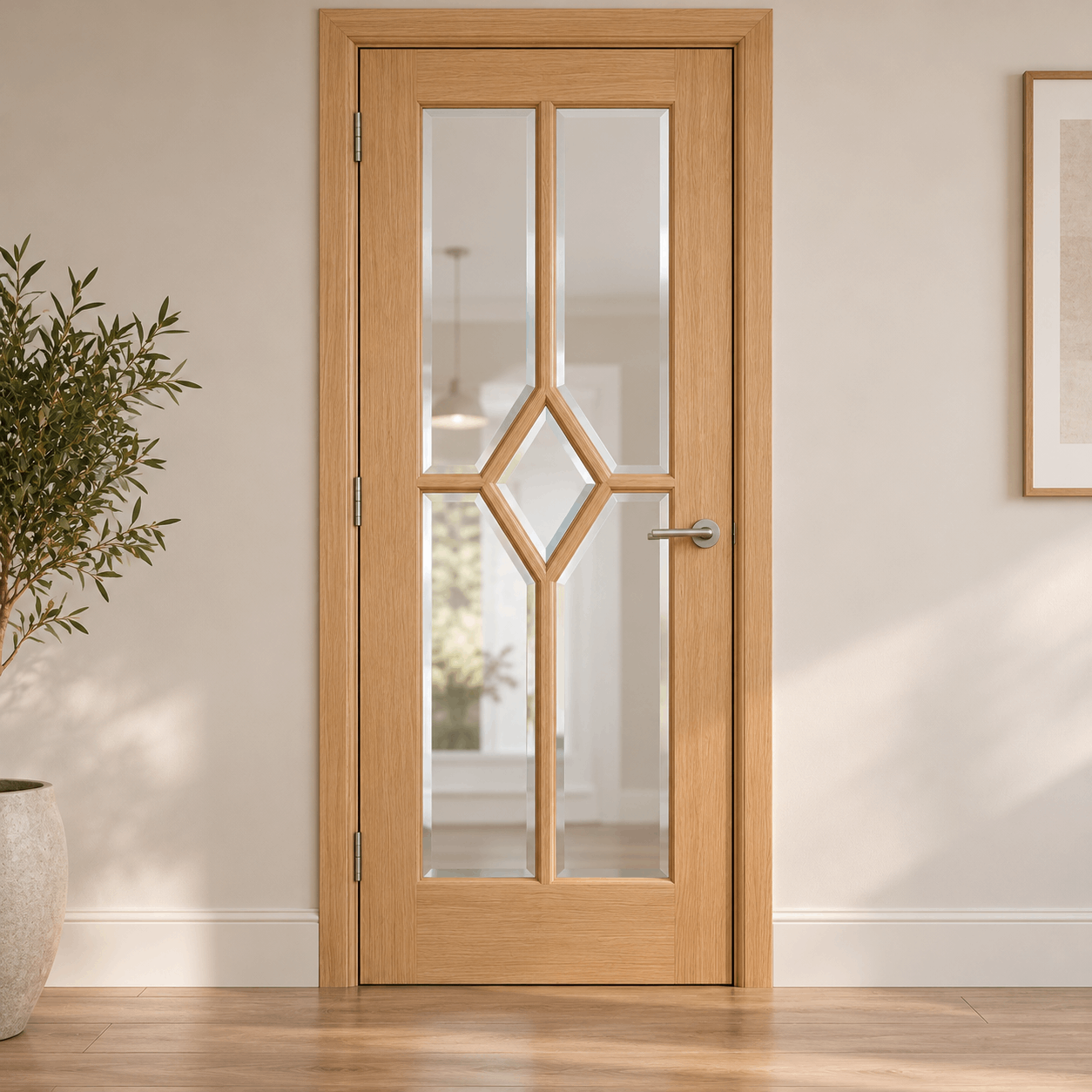 LPD Reims 5L Oak Diamond Design Clear Glazed Pre-Finished Internal Door