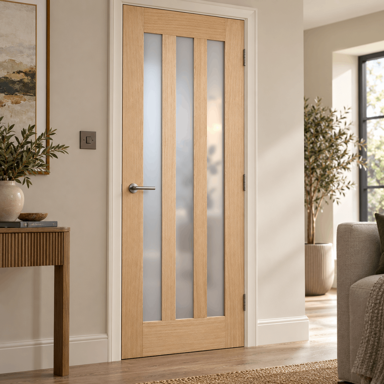 LPD Utah 3L Oak Frosted Glazed Veneer Unfinished Internal Door