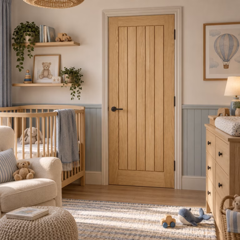 LPD Belize Oak 5 Vertical Panel Veneer Unfinished Internal Door