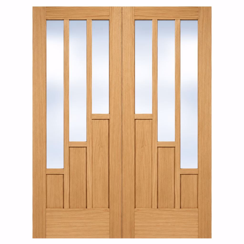 LPD Coventry 3L Oak Clear Glazed Veneer Unfinished Internal Door Pair
