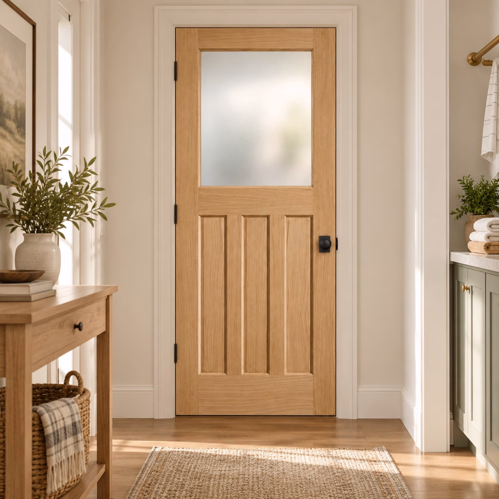 LPD DX 30s 1L Oak Frosted Glazed Veneer Unfinished Internal Door