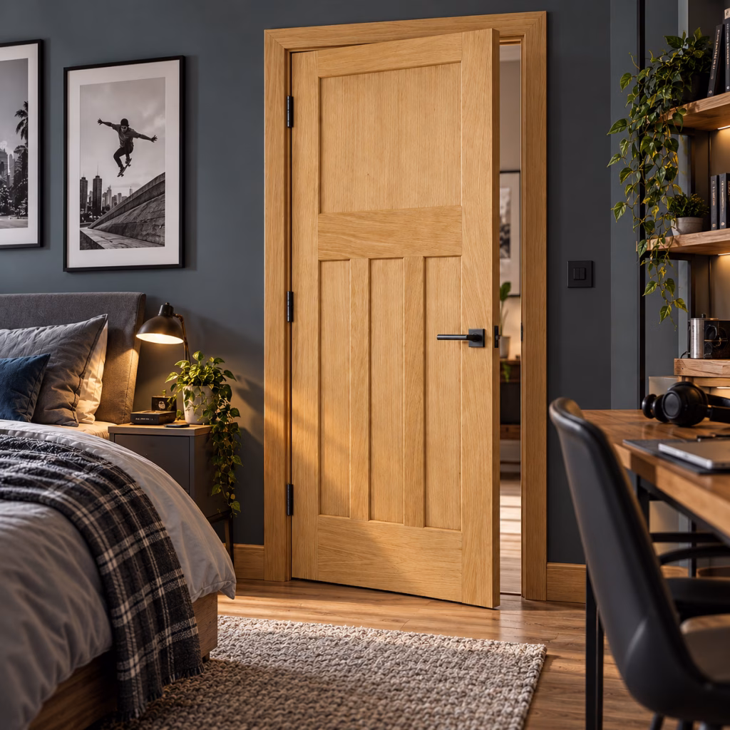 LPD DX 30s Oak 3 Rectangular and 1 Square Inset Panel Design White Oak Veneer Unfinished Internal Door