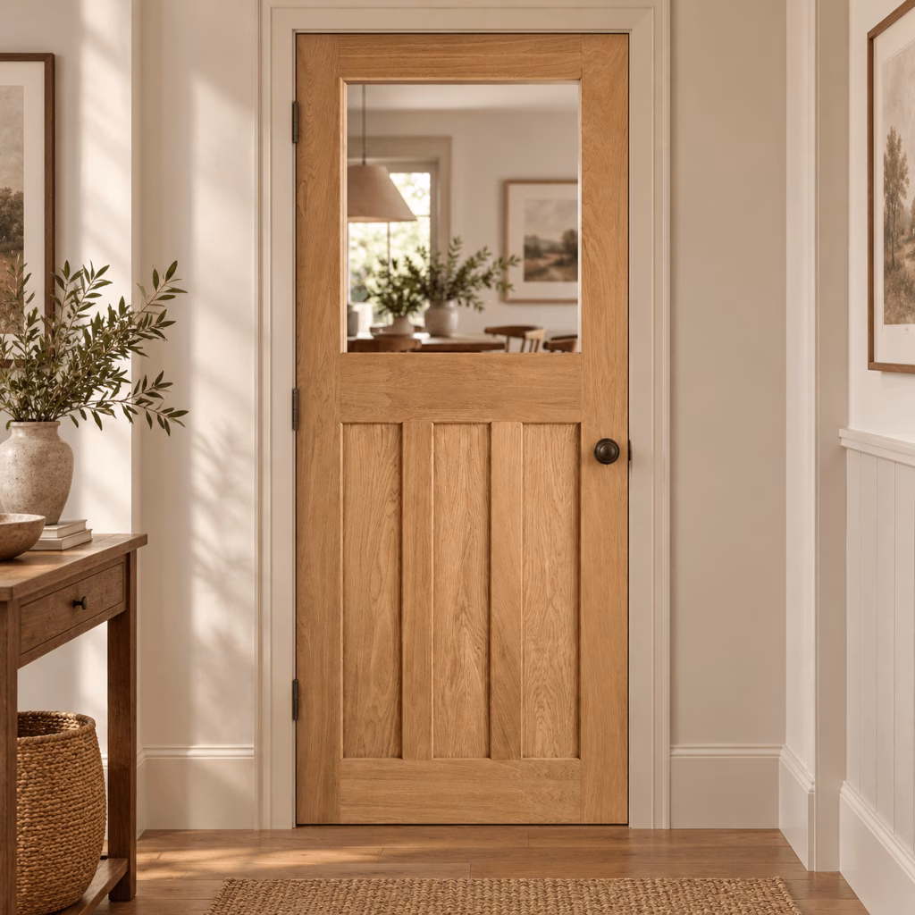 LPD DX 30s Style Oak 3 Vertical Panel Unglazed Veneer Unfinished Internal Door