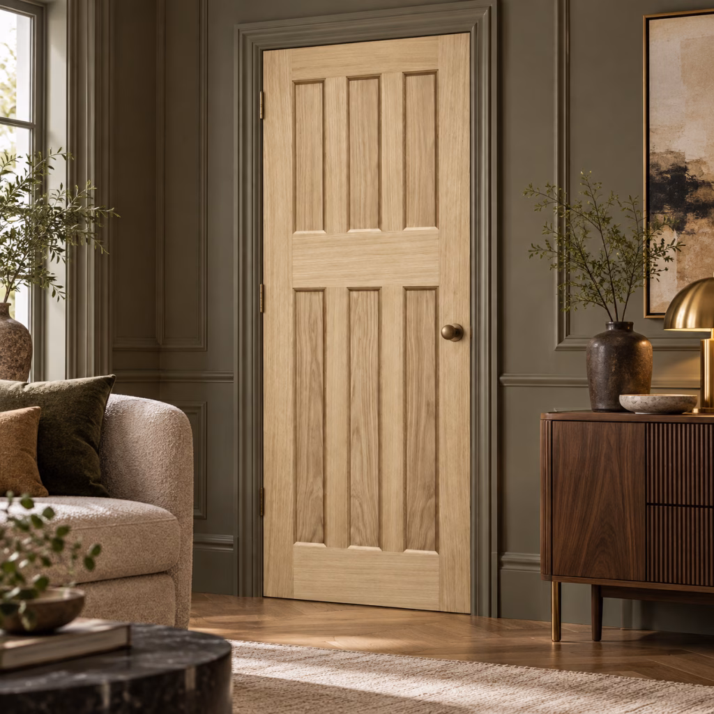LPD DX 60s Oak 6 Rectangular Inset Panel White Oak Veneer Unfinished Internal Door