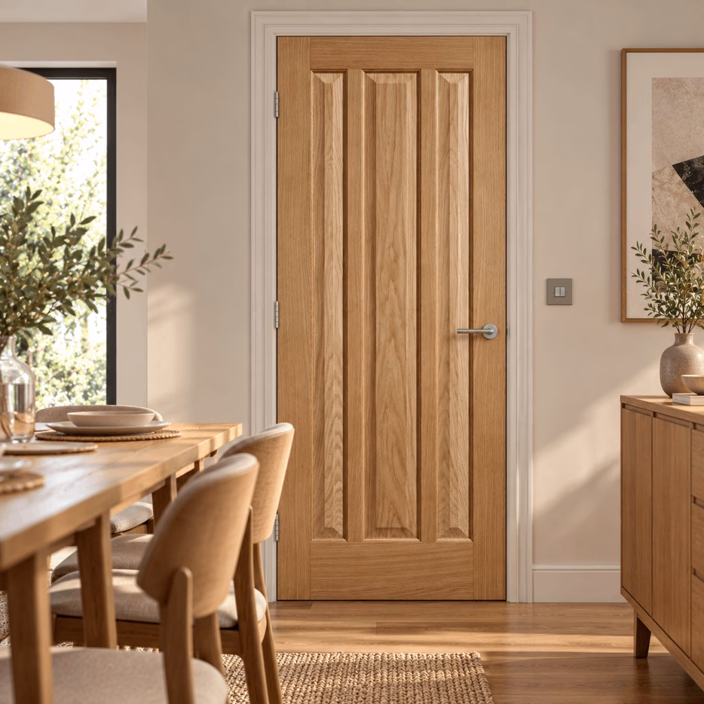 LPD Kilburn Oak 3 Vertical Panel Veneer Unfinished Internal Door