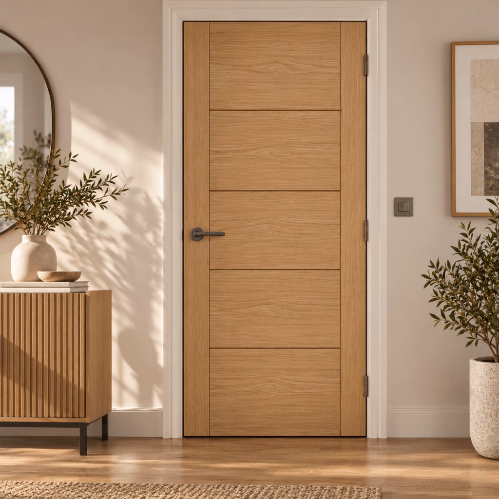 LPD Lille Oak 5 Horizontal Panel Veneer Pre-Finished Internal Door