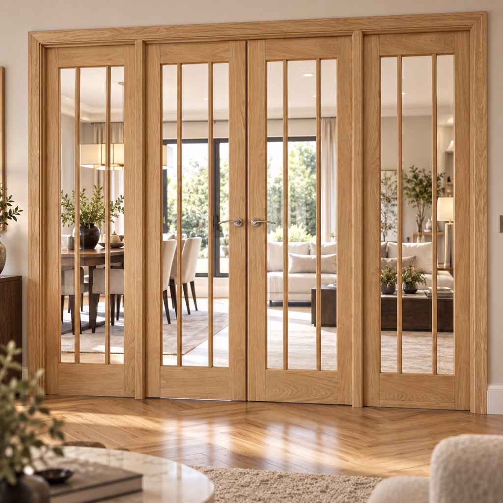 LPD Lincoln W8 Oak Clear Bevelled Glazed with Vertical Bars Unfinished Oak Room Divider