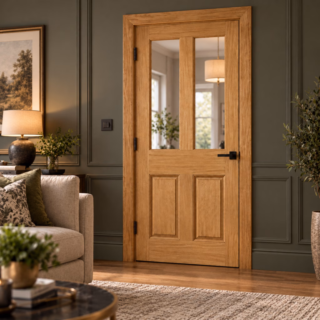 LPD Malton 2L Oak Unglazed 2 Panel Bolection Moulding White Oak Veneer Unfinished Internal Door