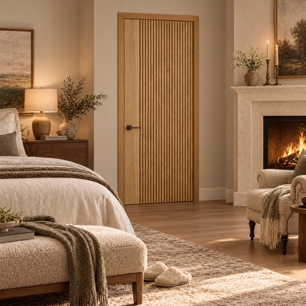 LPD Melbourne Oak Deep Square Cut Vertical Groove Design White Oak Veneer Pre-Finished Internal Door