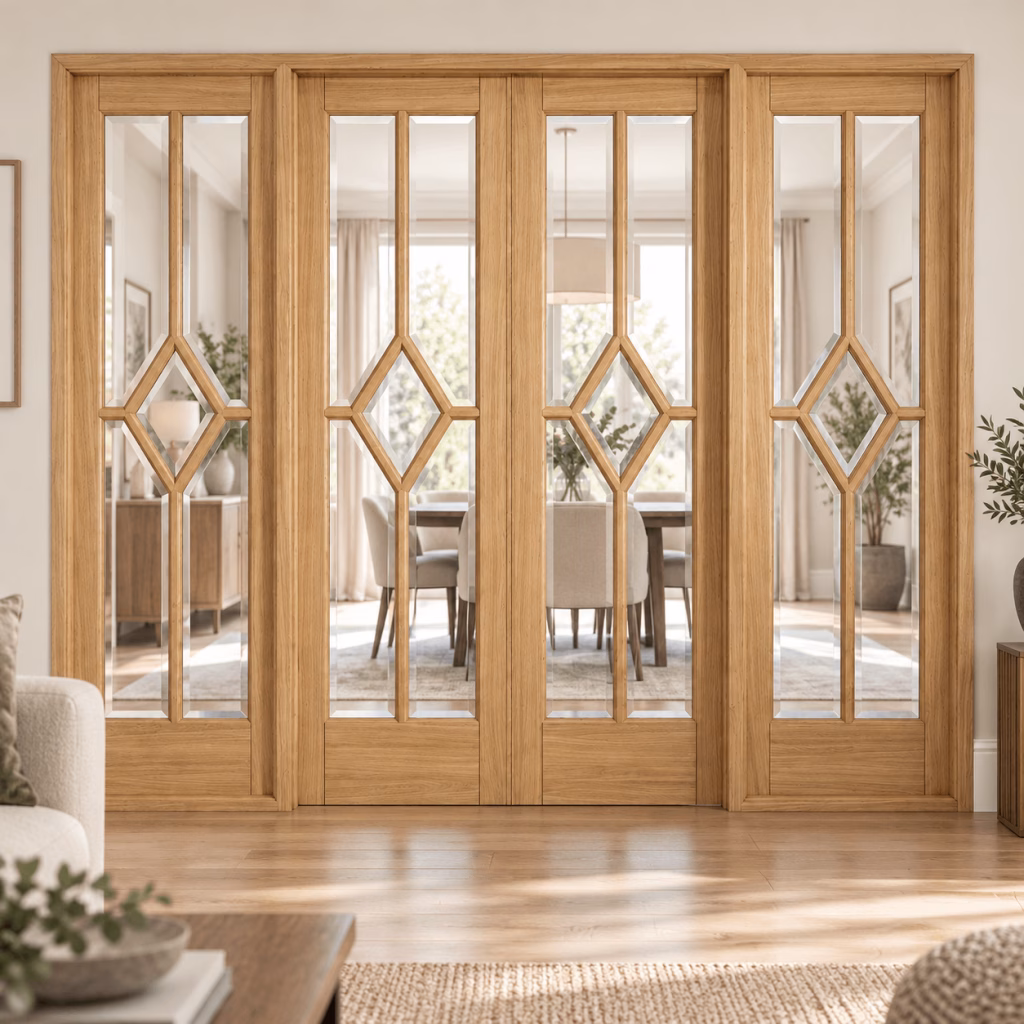 LPD Reims W8 Oak Diamond Design Clear Glazed Veneer Pre-Finished Internal Room Divider