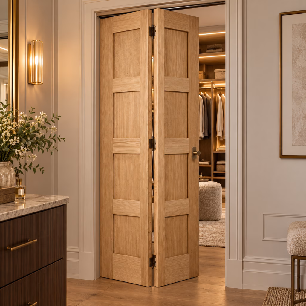 LPD Shaker Oak 4P Pronounced Panel Design White Oak Veneer Unfinished Bi-Fold Internal Door