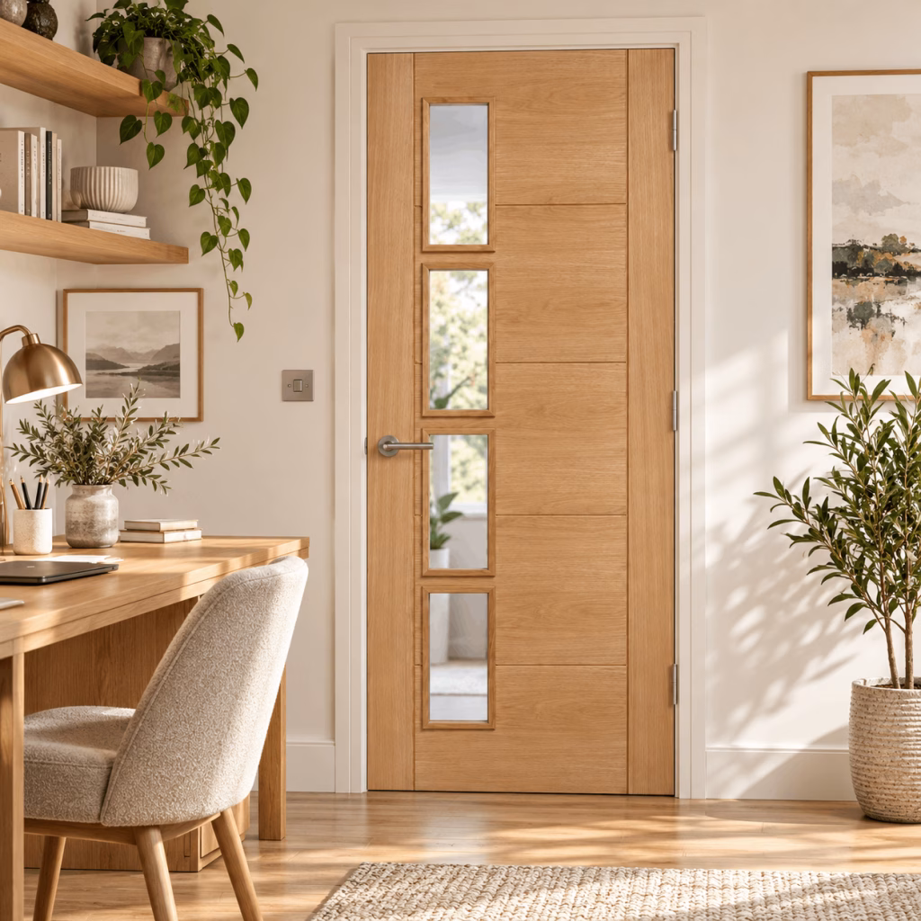 LPD Vancouver 4L Offset Oak Clear Glazed Veneer Pre-Finished Internal Door
