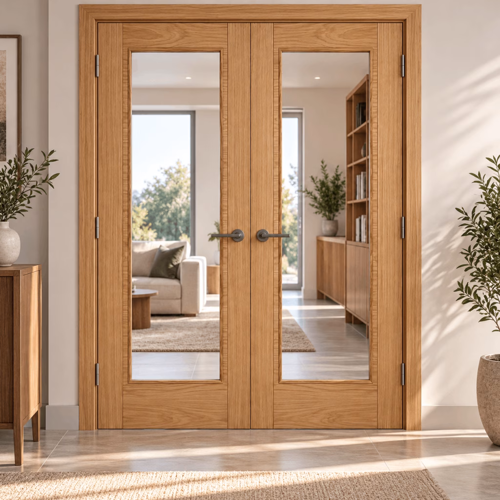 LPD Vancouver Oak Clear Glazed Veneer Pre-Finished Internal Door Pair