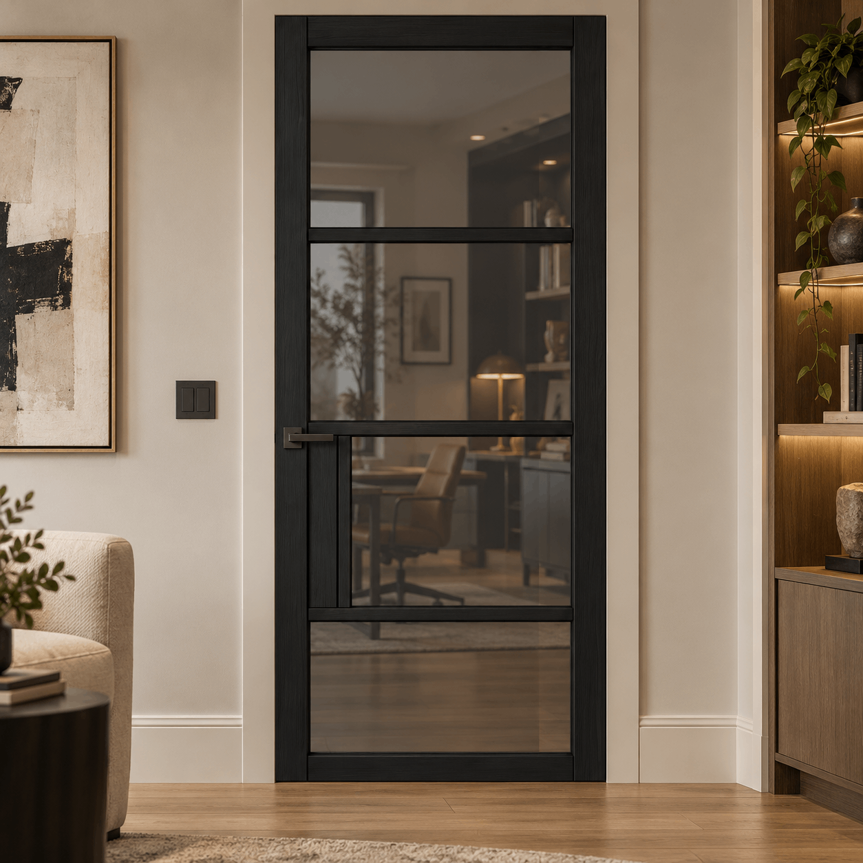 LPD Chelsea 4L Black Tinted Glazed Pre-Finished Internal Door