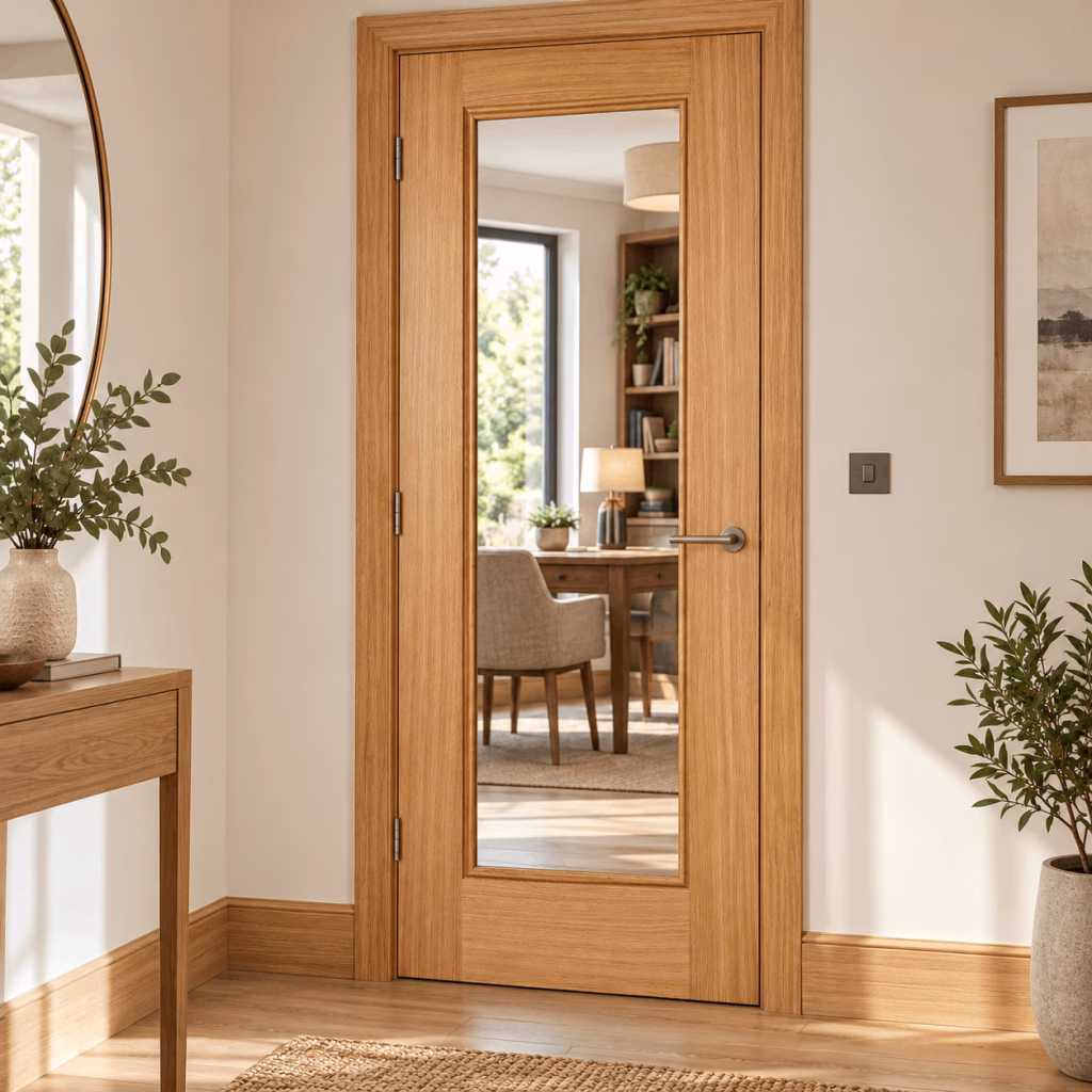 LPD Eindhoven 1L Oak Clear Glazed Veneer Pre-Finished Internal Door