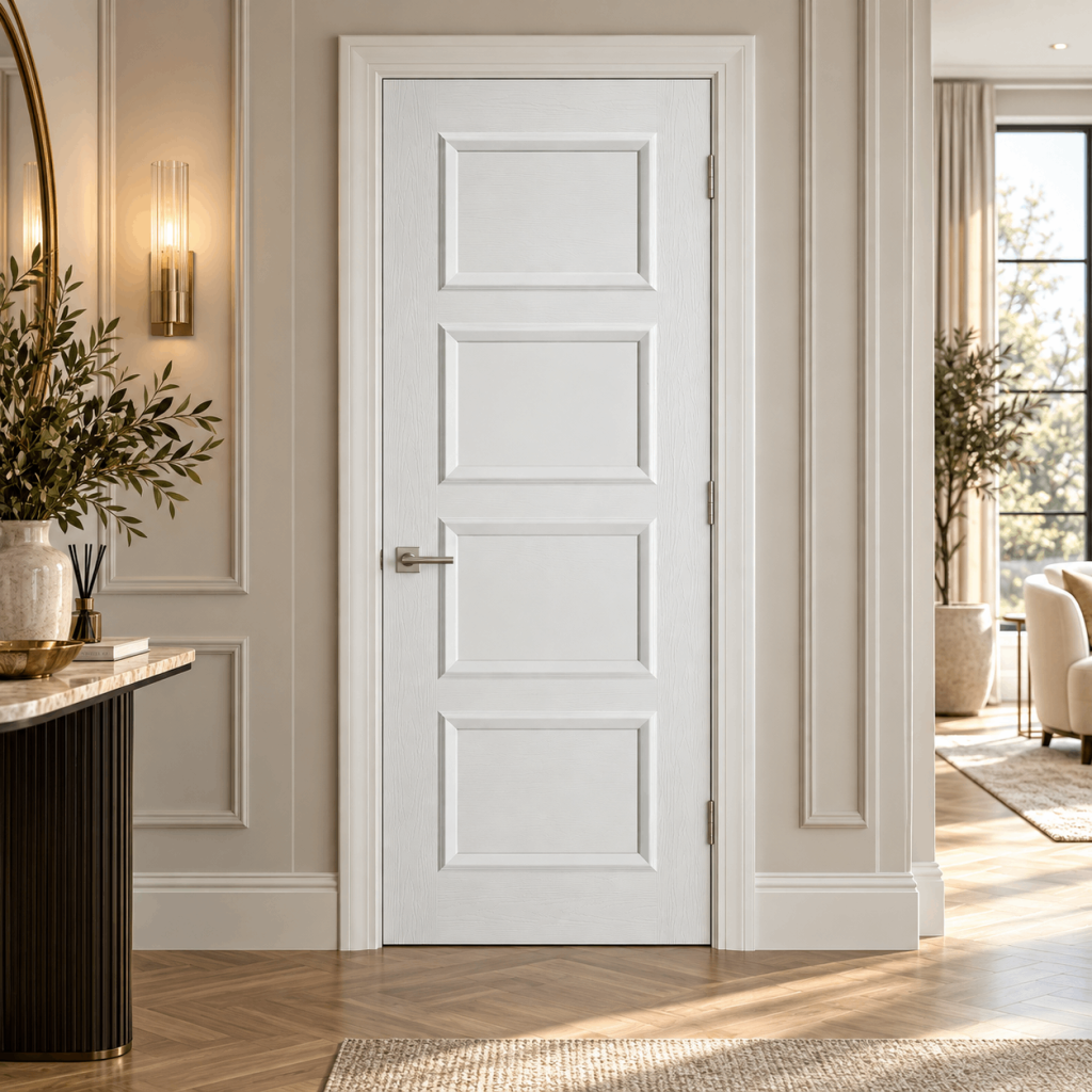 LPD Contemporary 4P White Primed Moulded 4 Panel Design Textured Internal Door