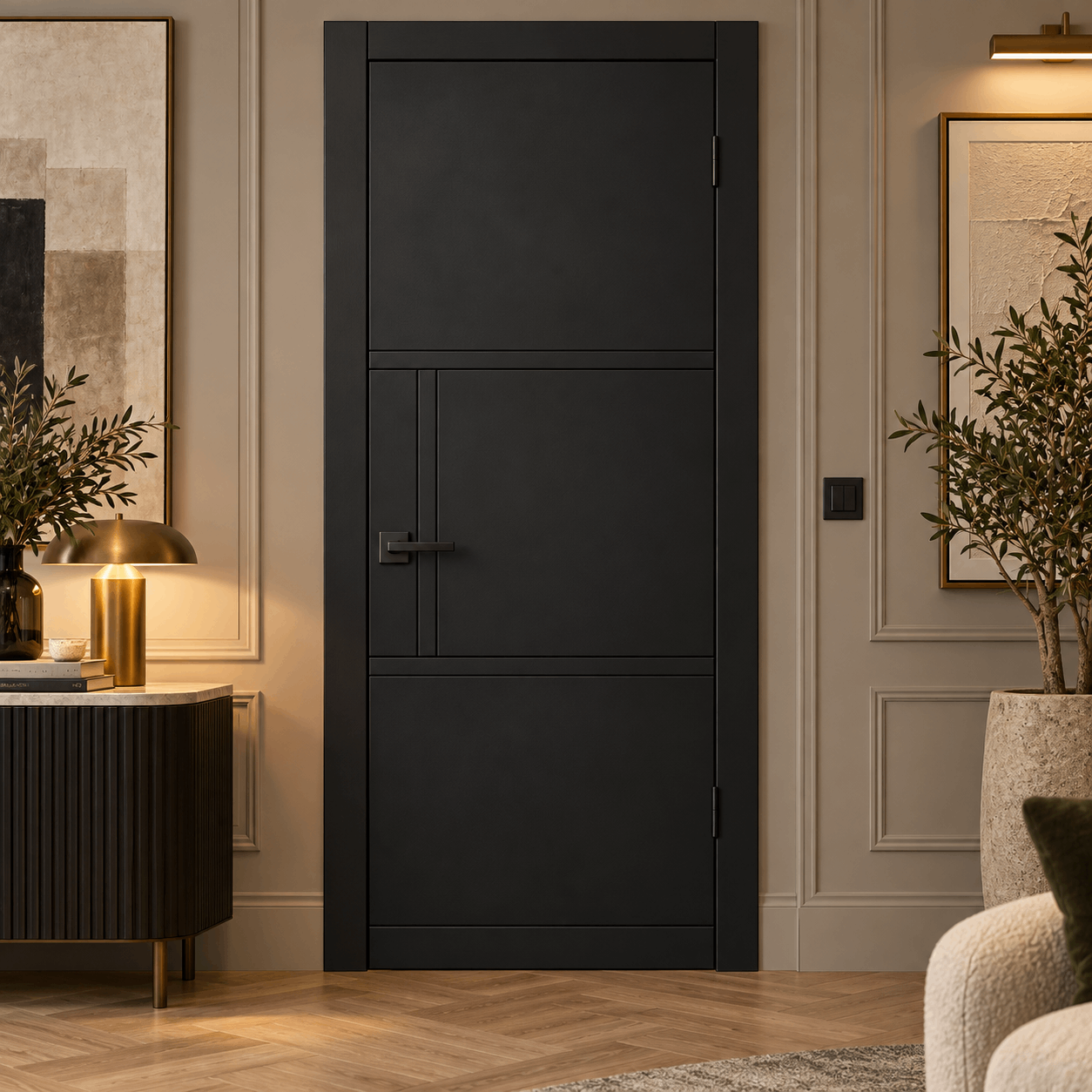 LPD Tribeca 3P Black Asymmetrical 3 Panel Design Smooth Pre-Finished Internal Door