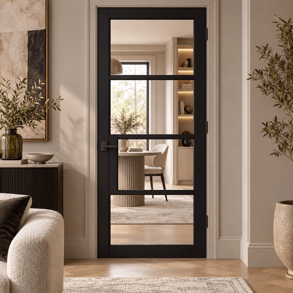 LPD Chelsea Black 4L Clear Glazed Framed Design Smooth Pre-Finished Internal Door