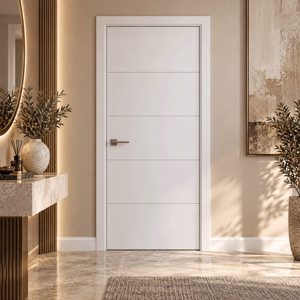 LPD Horizontal Four Line White Primed Moulded 5 Panel Textured Internal Door