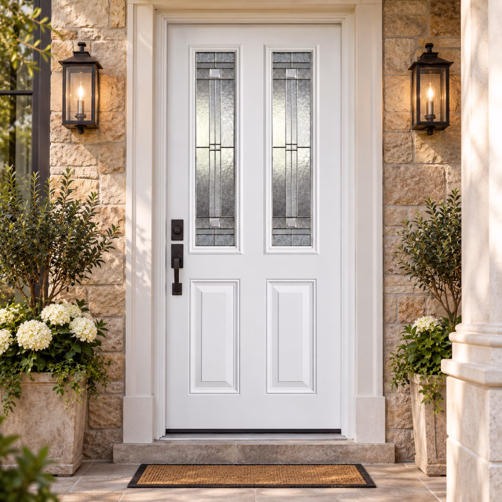 LPD Malton 2L White Lead Double Glazed Raised Lower Panels Tongue and Groove Design GRP Pre-Finished External Door