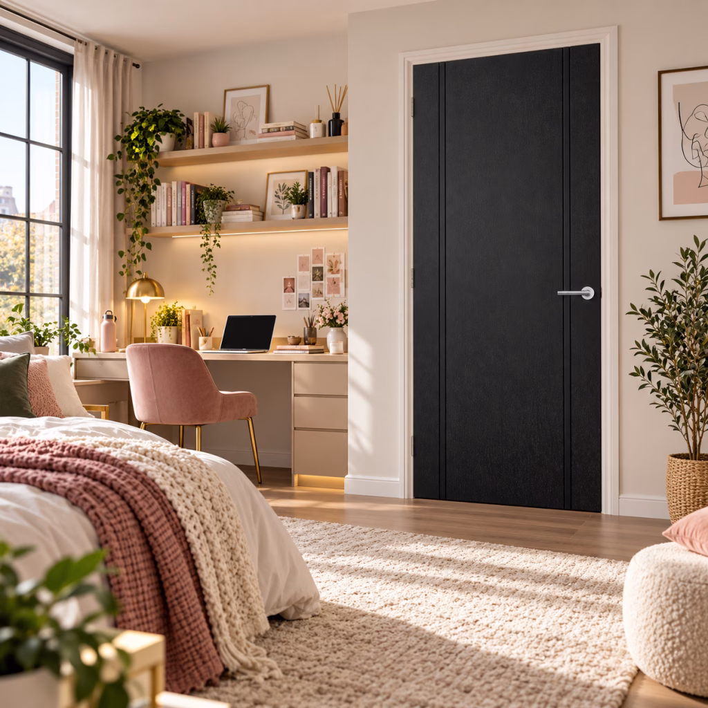 LPD Monaco Black Linear Groove Design Textured Pre-Finished Laminate Internal Door
