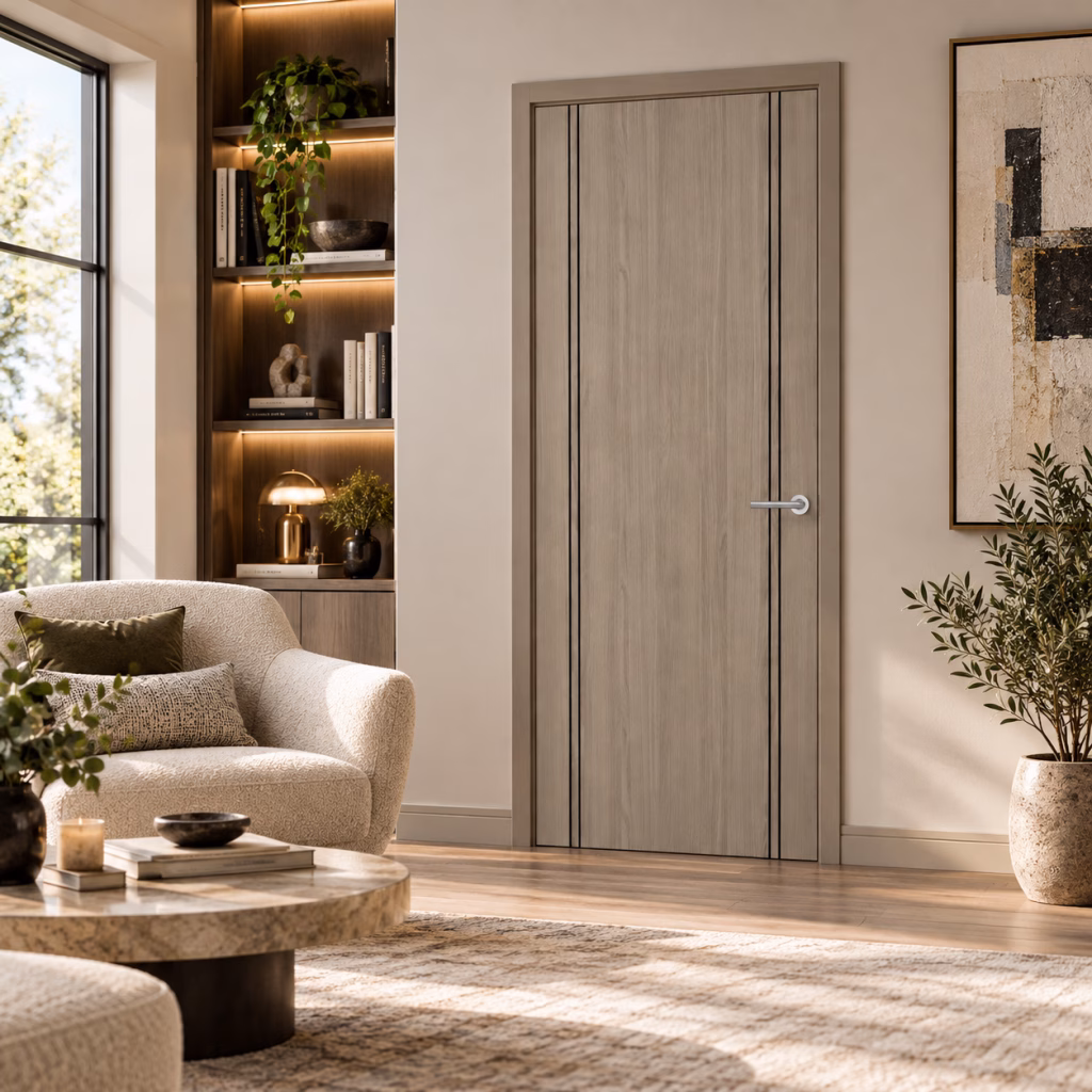 LPD Monaco Light Grey Solid Black Edge Inlays Pre-Finished Laminate Internal Door
