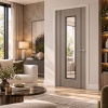 LPD Monaco Light Grey Vertical Clear Glazed Black Edge Inlays Pre-Finished Laminate Internal Door lifestyle