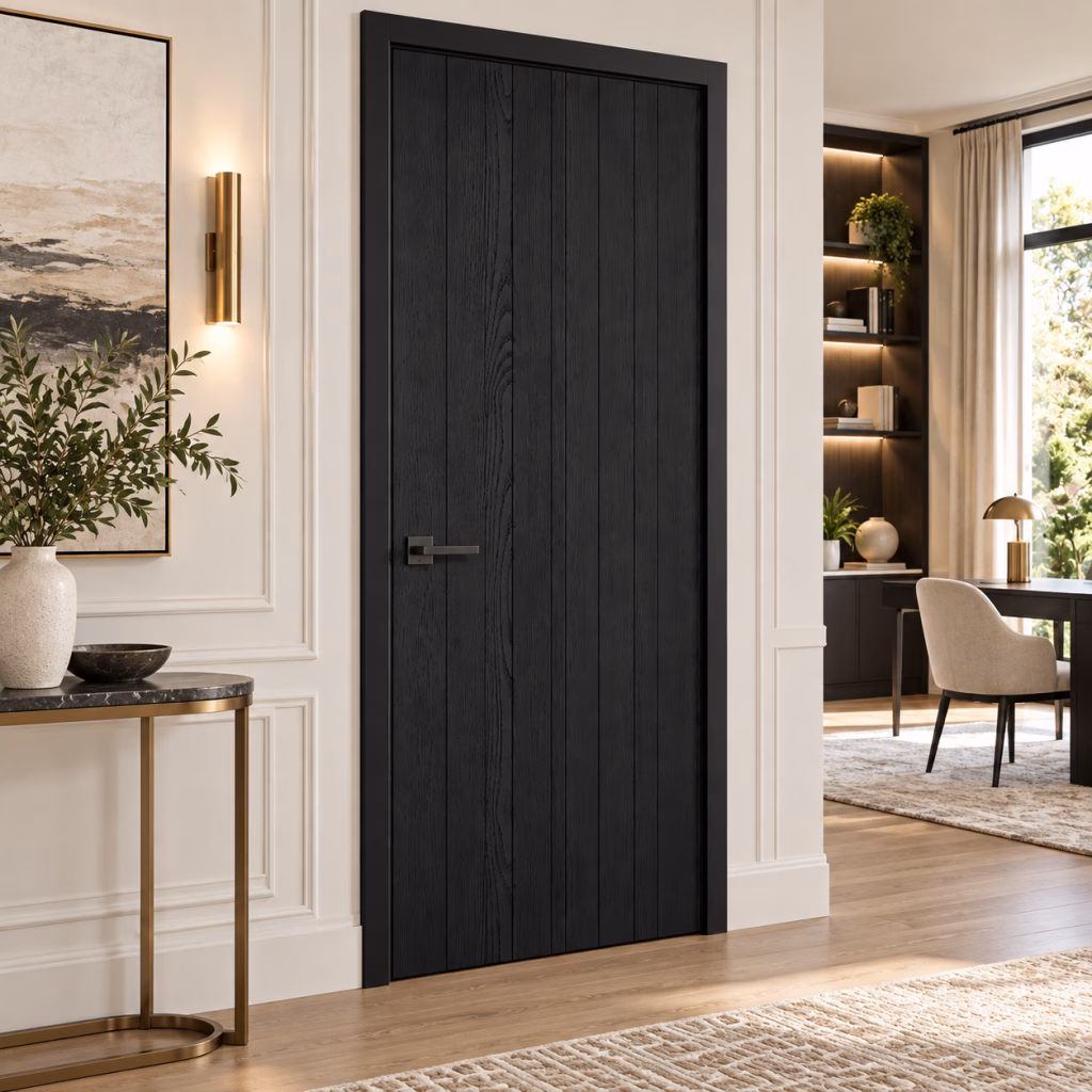 LPD Montreal Black Square Cut Grooves Vertical Panel Design Textured Pre-Finished Laminate Internal Door