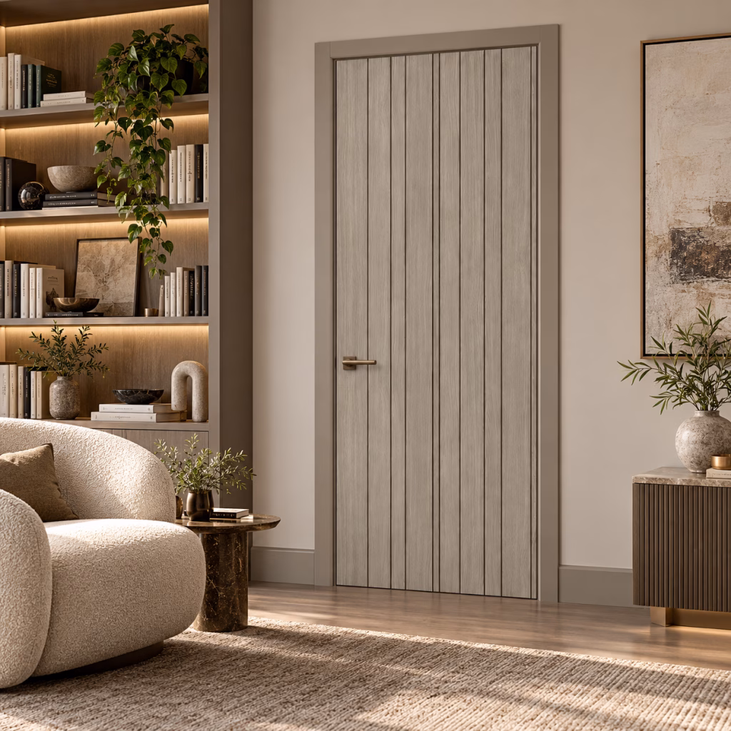 LPD Montreal Light Grey Vertical V Cut Groove Design Pre-Finished Laminate Internal Door