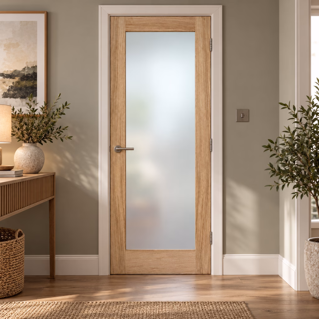 LPD Pattern 10 1L Oak Frosted Glazed Veneer Unfinished Internal Door