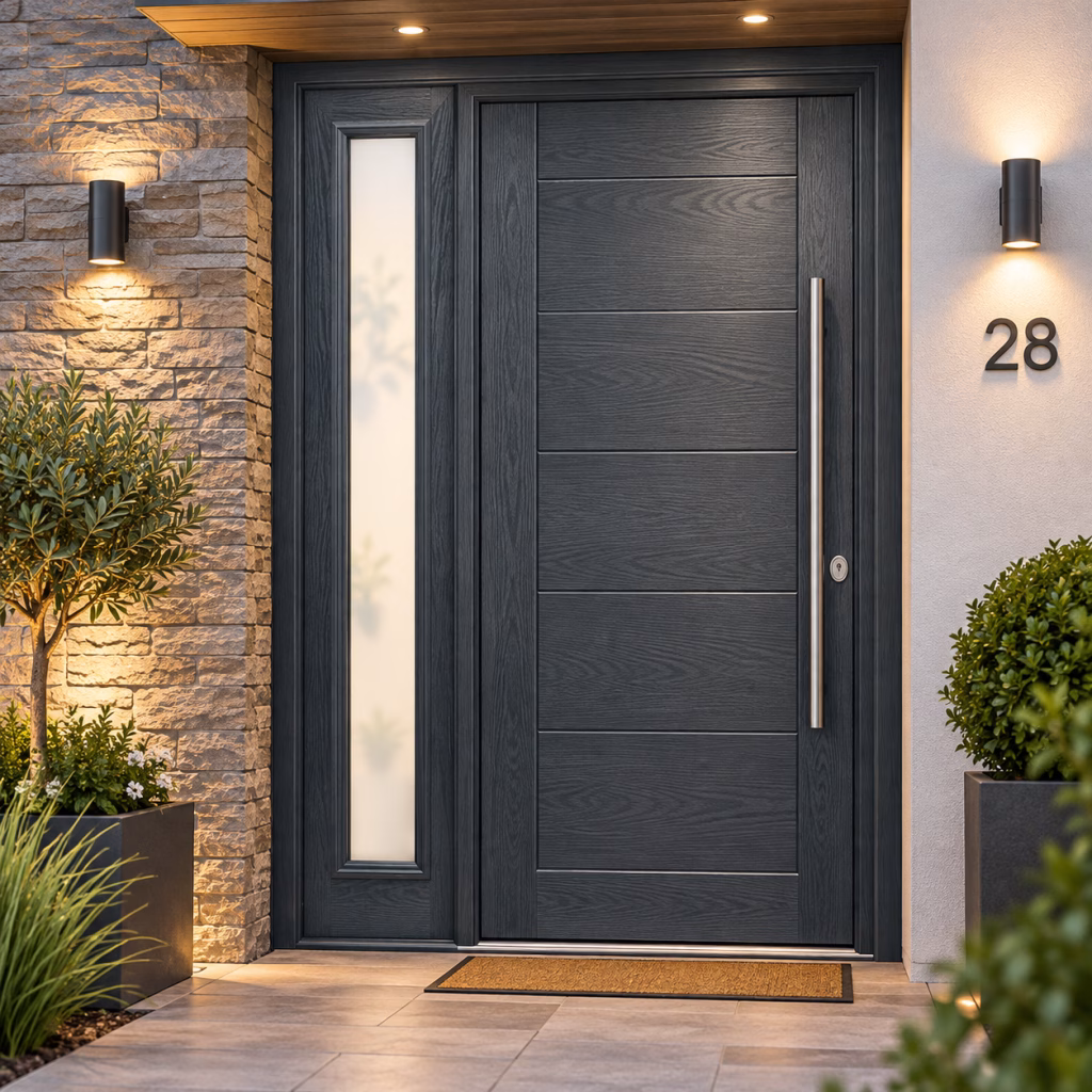 LPD Sidelight Grey 1L Frosted Glazed GRP Composite External Sidelight