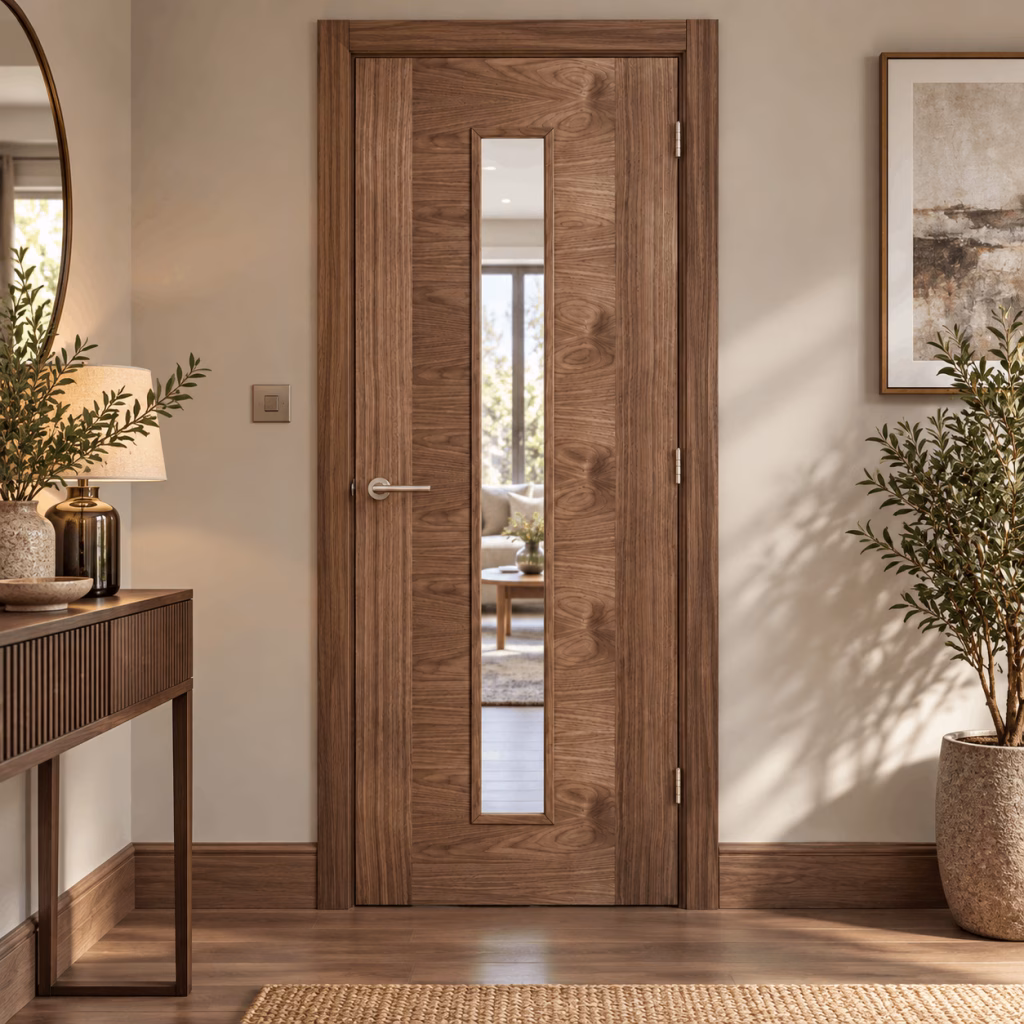 LPD Sofia 1L Walnut Clear Glazed Veneer Pre-Finished Internal Door