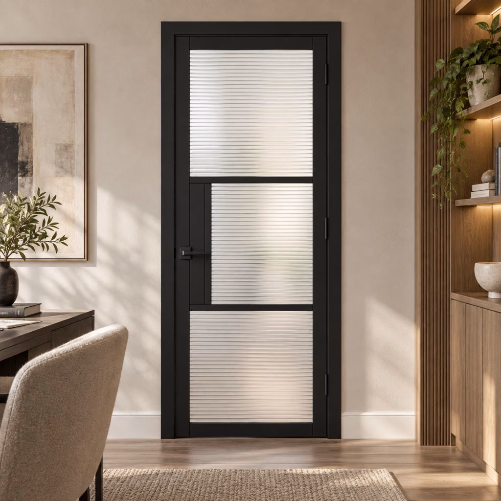 LPD Tribeca 3L Black Reeded Glazed Pre-Finished Internal Door