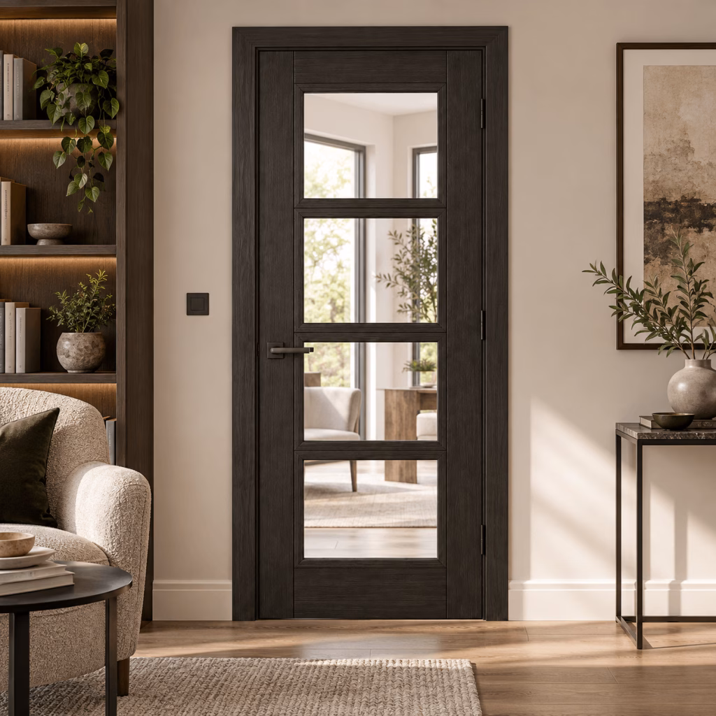 LPD Vancouver 4L Smoked Oak Clear Glazed Veneer Pre-Finished Internal Door