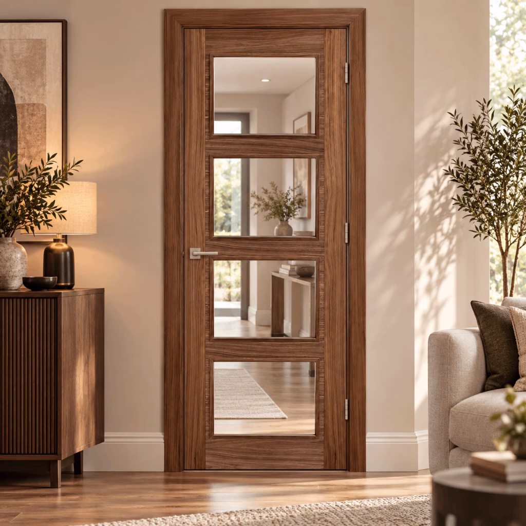 LPD Vancouver 4L Walnut Clear Glazed Veneer Pre-Finished Internal Door