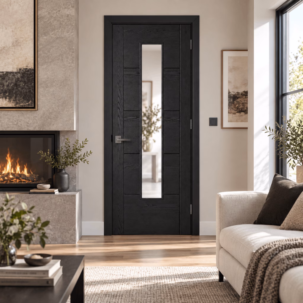 LPD Vancouver Black Ash 1L Glazed 5 Panel Pre-Finished Laminate Internal Door