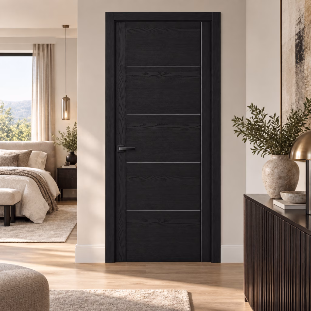 LPD Vancouver Black Ash 5 Panel Horizontal Design Pre-Finished Laminate Internal Door