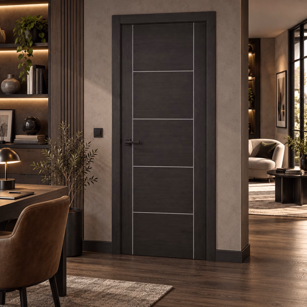 LPD Vancouver Dark Grey 5 Panel V Cut Groove Ladder Design Pre-Finished Laminate Internal Door