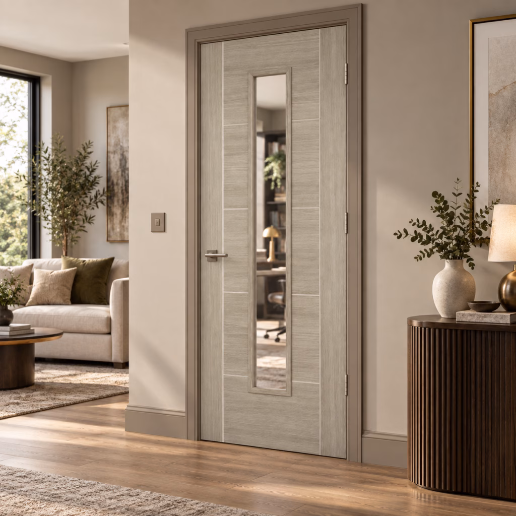 LPD Vancouver Light Grey 5P Clear Glazed Pre-Finished Laminate Internal Door