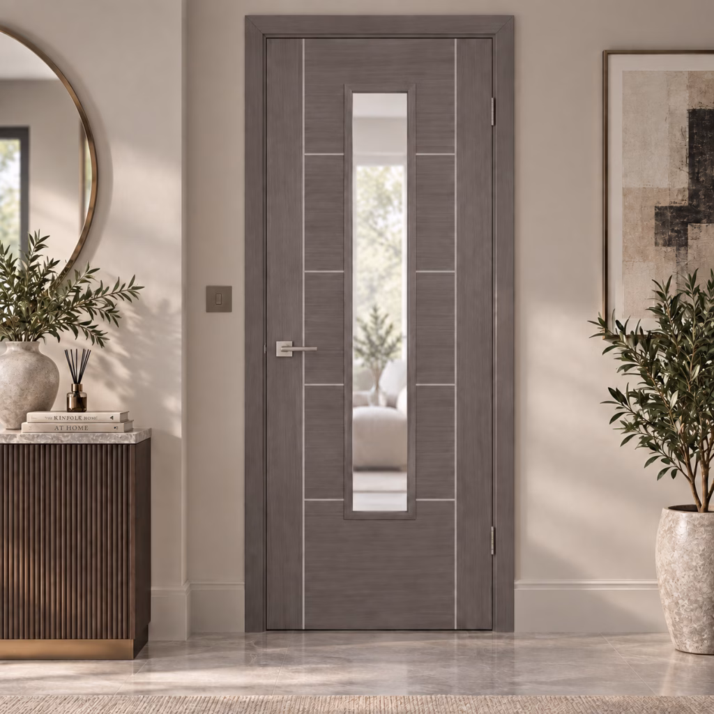 LPD Vancouver Medium Grey 5P Clear Glazed Pre-Finished Laminate Internal Door
