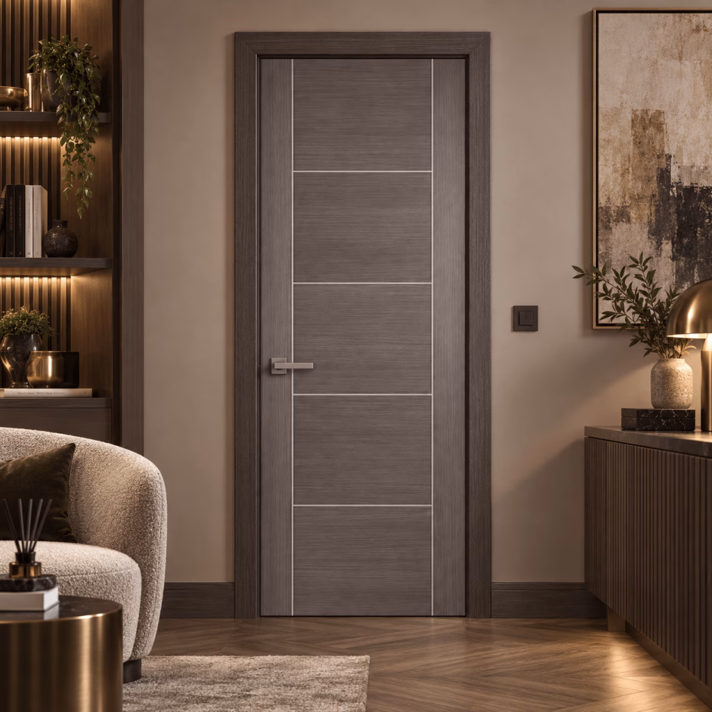 LPD Vancouver Medium Grey 5P V Cut Groove Ladder Design Pre-Finished Laminate Internal Door