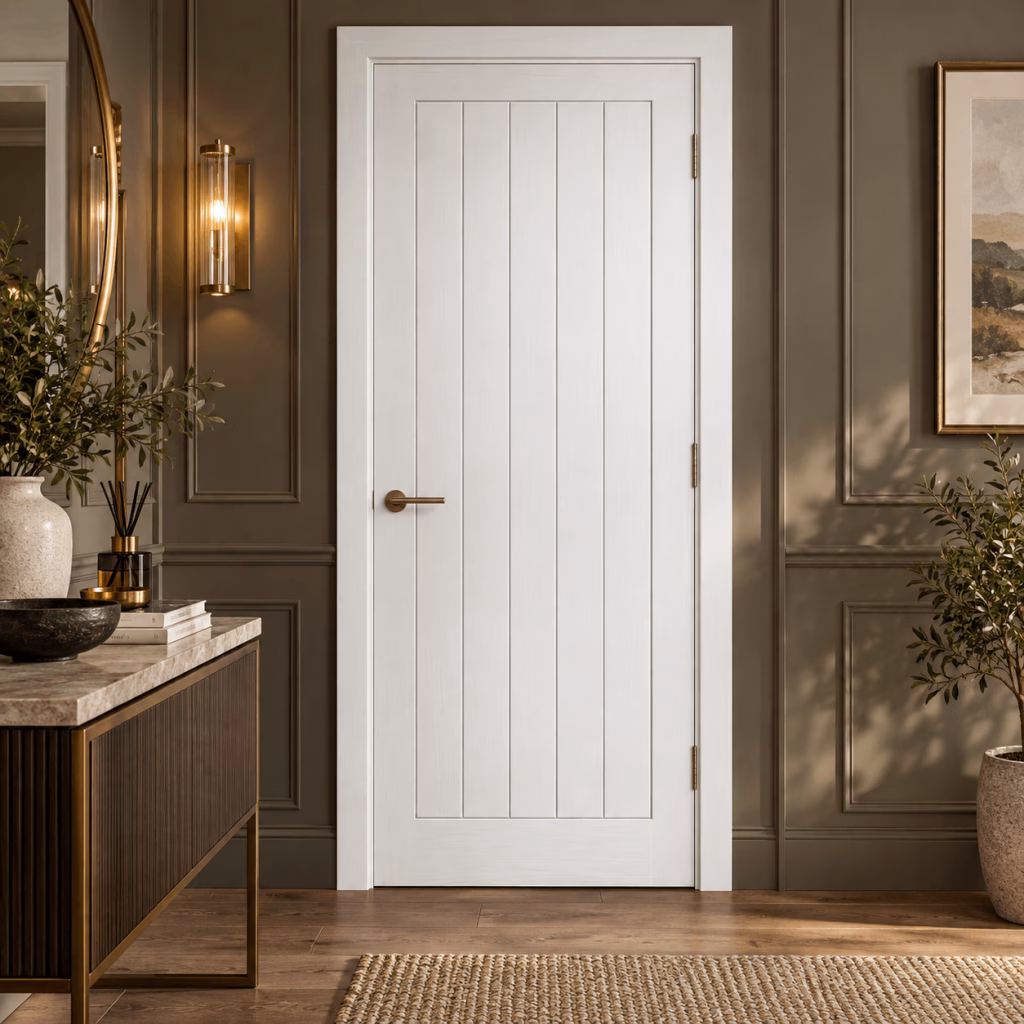 LPD Vertical 5P White Primed Moulded Square Cut Groove Vertical Panel Textured Internal Door