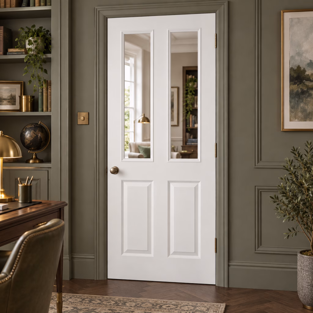 LPD 2P 2L White Primed Clear Glazed Raised Mouldings Textured White Internal Door
