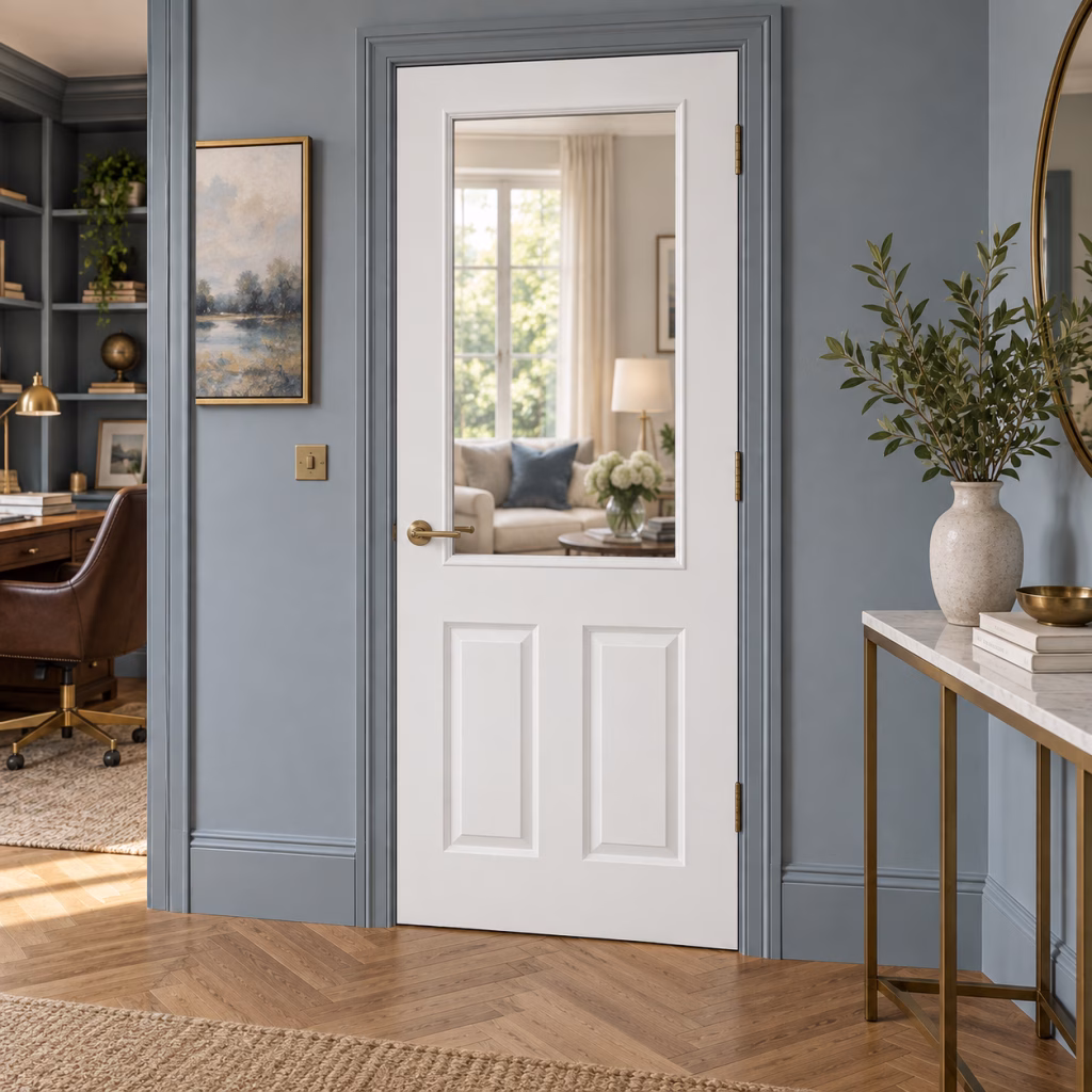 LPD 2P/1L White Primed Clear Glazed Raised Mouldings Textured White Internal Door