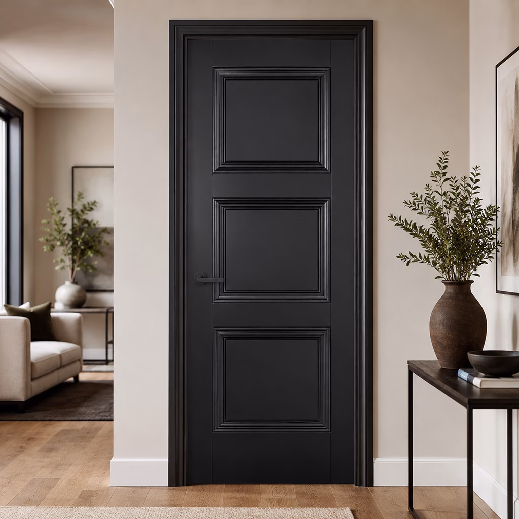LPD Amsterdam Black 3 Panel Moulded Primed Plus Internal Door Lifestyle