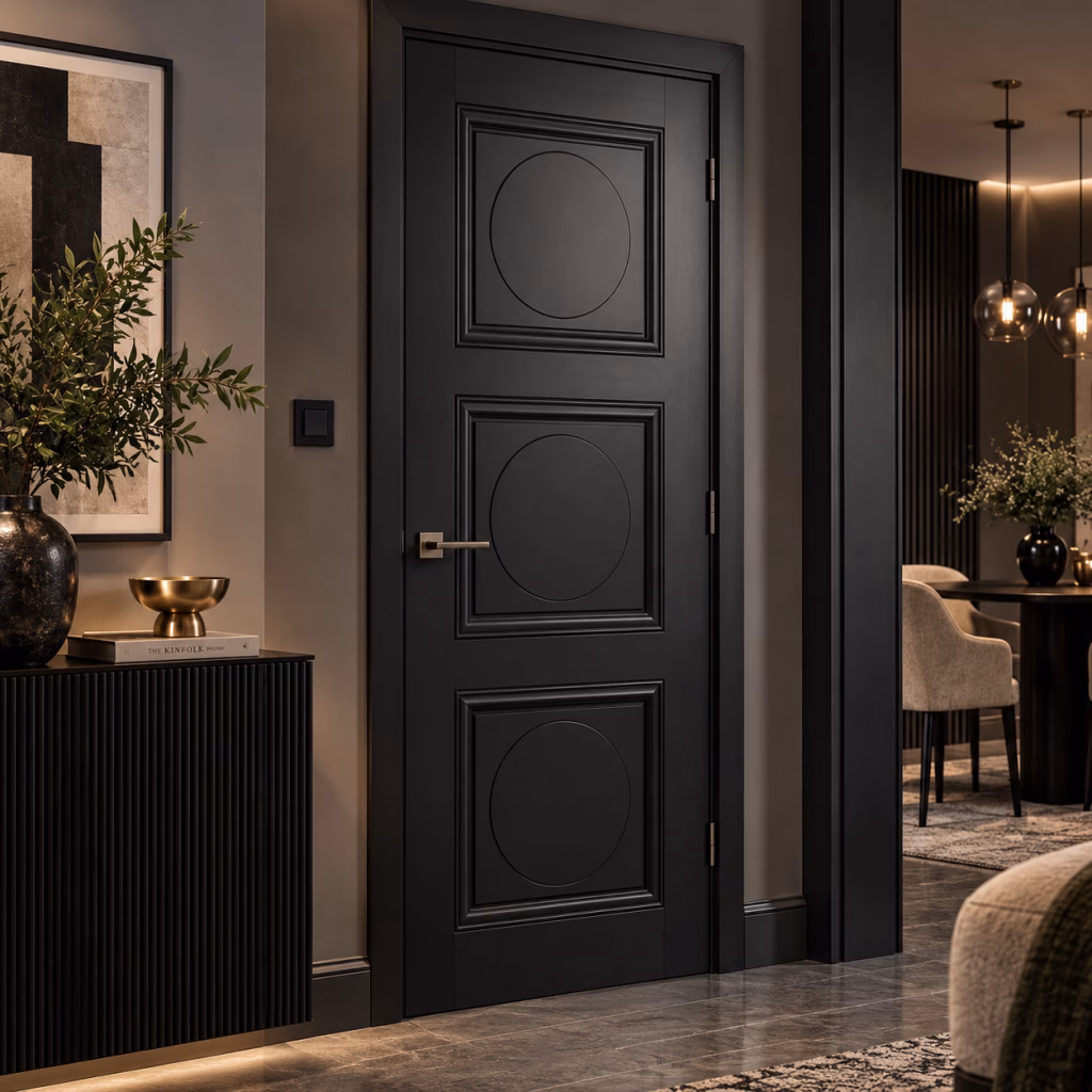 LPD Antwerp Black 3 Panel Circular Moulded Detail Primed Wood Veneer Internal Door